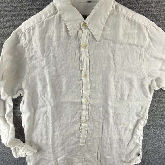 Kenzo Homme White Medium All Linen Men Shirt Mock Button Up Long Sleeve Pullover - Picture 1 of 16